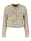 Versace Beige Cropped Jacket With Medusa Head Motif Button In Multicolour
