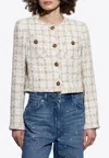 Versace Embellished Cotton-blend Tweed Jacket In Cream