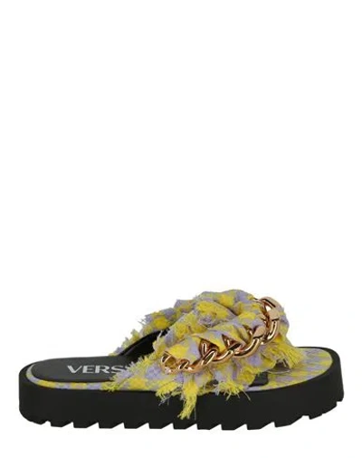 Versace Tweed Chain Platform Sandals Woman Thong Sandal Multicolored Size 8 Virgin Wool