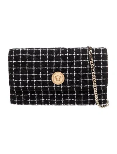 Pre-owned Versace Tweed Clutch In Black