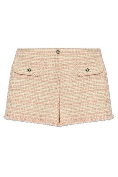 Versace Tweed Frayed Edge Mini Shorts In Pink