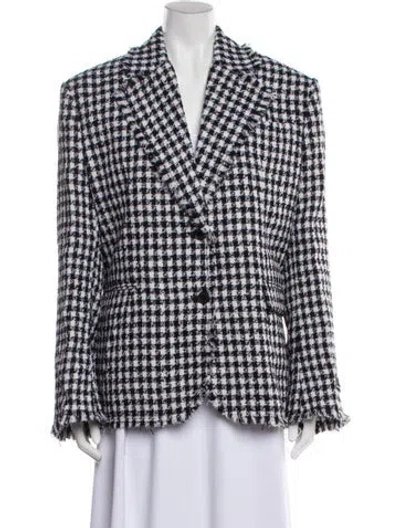 Pre-owned Versace Tweed Houndstooth Print Coat In Black