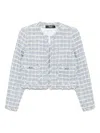 Versace Tweed Jacket With Frayed Edges And Pockets In Blue