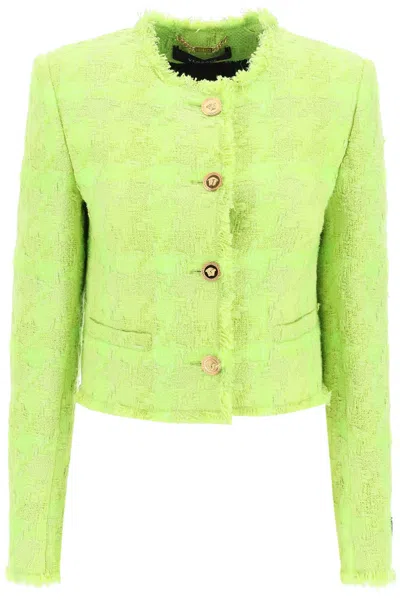 VERSACE FRINGE TRIM WOVEN CARDIGAN