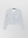 Versace Tweed Jacket With Frayed Edges And Pockets In Blue