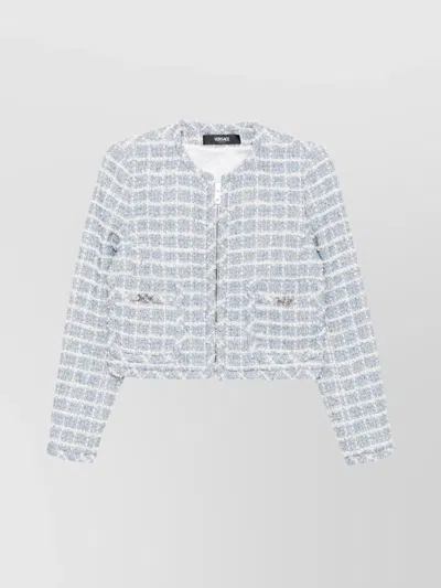 VERSACE TWEED JACKET WITH FRAYED EDGES AND POCKETS