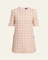 Versace Metallic Tweed Mini Dress In Pastel Pink