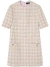 Versace Embellished Tweed Shift Dress In Pink