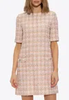 Versace Metallic Tweed Mini Dress In Pink