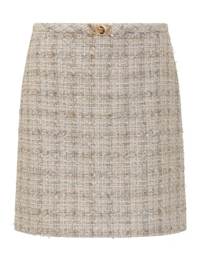 Versace Tweed Mini Skirt In Brown