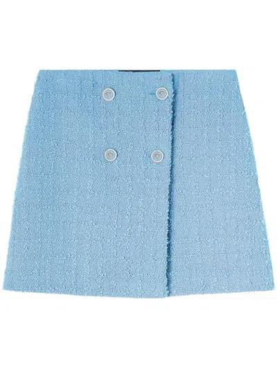 Versace Heritage Tweed Wrap Mini Skirt In Clear Blue