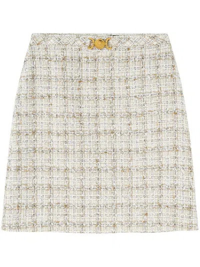 Versace Tweed Mini Skirt In Neutrals/green
