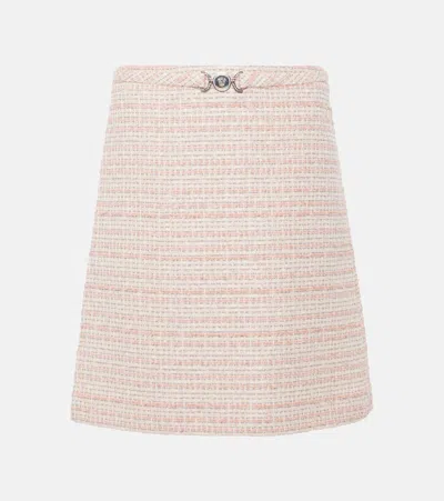 Versace Embellished Cotton-blend Tweed Mini Skirt In Pink