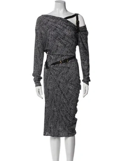 Pre-owned Versace Tweed Pattern Midi Length Dress In Black