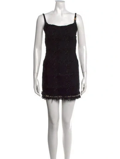Pre-owned Versace Tweed Pattern Mini Dress In Black