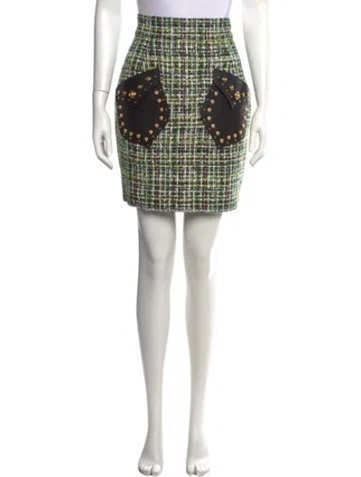 Pre-owned Versace Tweed Pattern Mini Skirt In White