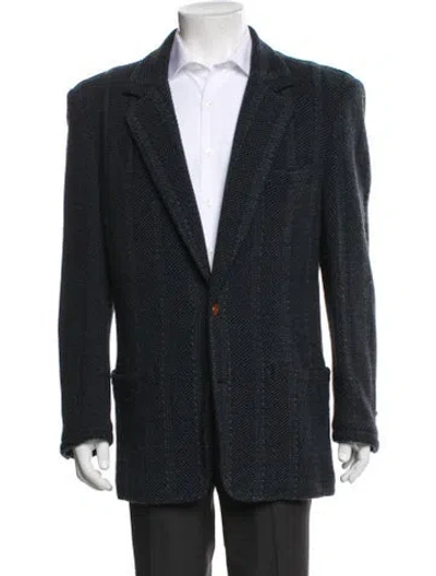 Pre-owned Versace Tweed Pattern Overcoat In Black