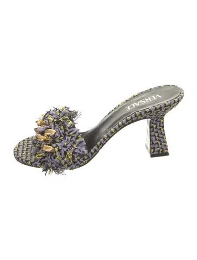 Pre-owned Versace Tweed Pattern Tweed Slides In Purple