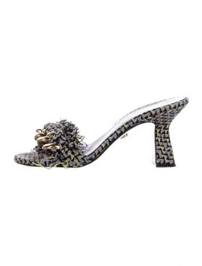 Pre-owned Versace Tweed Pattern Tweed Slides In Purple