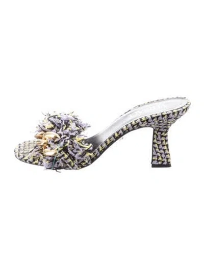 Pre-owned Versace Tweed Pattern Tweed Slides In Purple
