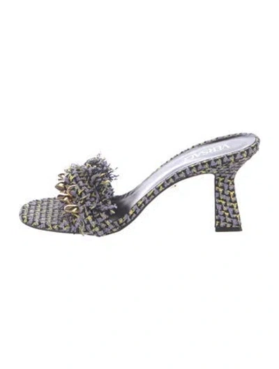 Pre-owned Versace Tweed Pattern Tweed Slides In Purple