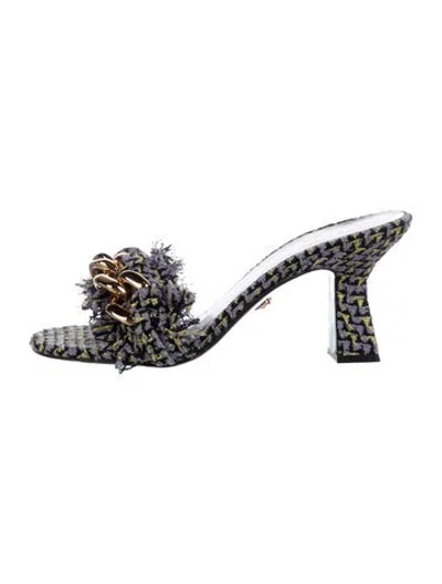 Pre-owned Versace Tweed Pattern Tweed Slides In Purple