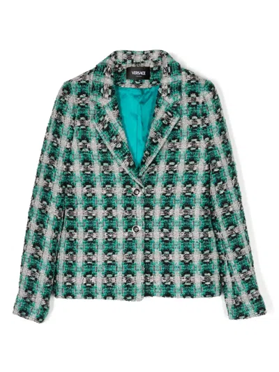 Versace Kids' Tweed Single-breasted Blazer In Green
