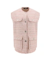 Versace Button-up Frayed Tweed Waistcoat In Pink