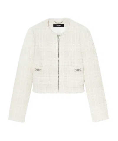 Versace Tweed Zipped Blazer In White