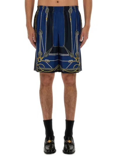 Versace Nautical Printed Silk Shorts In Blue