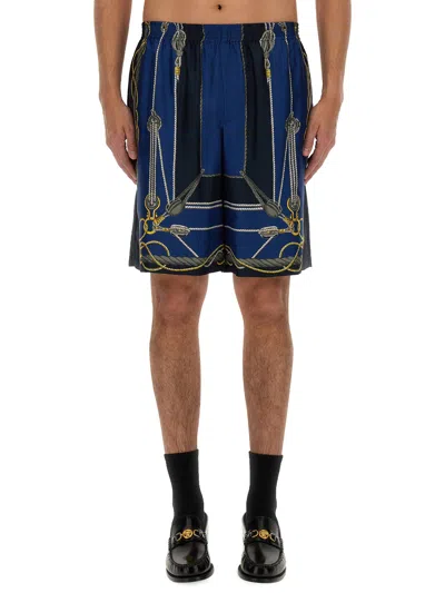 Versace Nautical Printed Silk Shorts In Blue