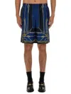 Versace Nautical Printed Silk Shorts In Blue