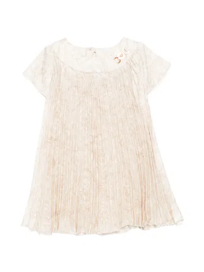 Versace Babies' Twill Pleated Dress In Neutral