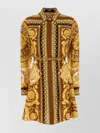 Versace Twill Shirt Dress Ornate Print In Yellow
