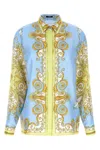 Versace Formal Shirt Silk Twill Print Spring Barocco Foula In Blue