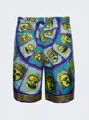 Versace Le Maschere Print Silk Shorts In Multi