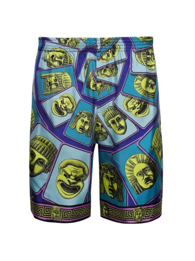 VERSACE VERSACE TWILL SILK MASK PRINT SHORTS
