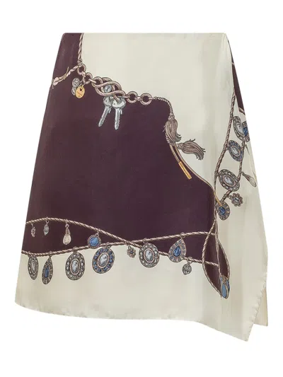 Versace Twill Silk Mini Skirt In Burgundy-white-gold