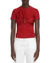 Versace Safety Pin Gathered Short-sleeved Top In Lipstick Red