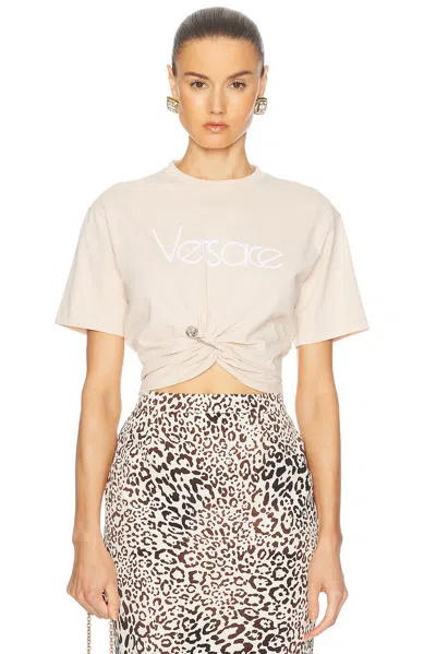 Versace Twist Front T-shirt In Champagne & White