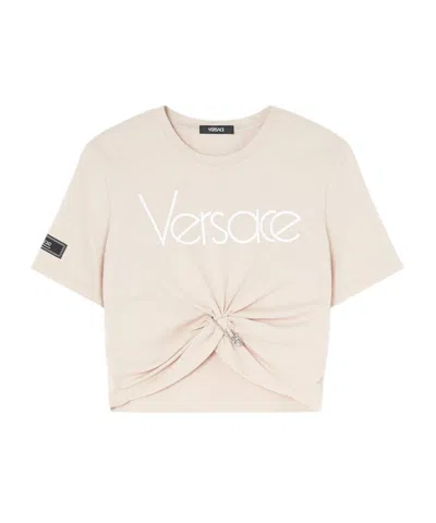 VERSACE VERSACE SAFETY PIN CREWNECK CROPPED T-SHIRT