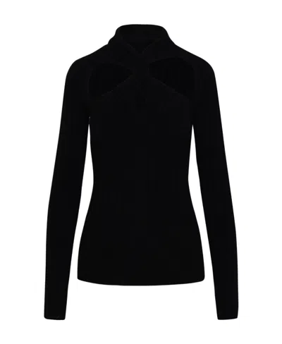 Versace Twisted Ribbed-knit Jumper In Black