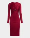 Versace Twisted Safety-pin Long-sleeve Jersey Midi Dress In Lipstick Red