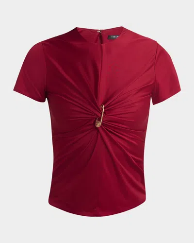 Versace Medusa Safety Pin Gathered Top In Red