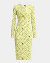 Versace Twisted Safety-pin Strawberry Garden Silk Georgette Dress In White Lime
