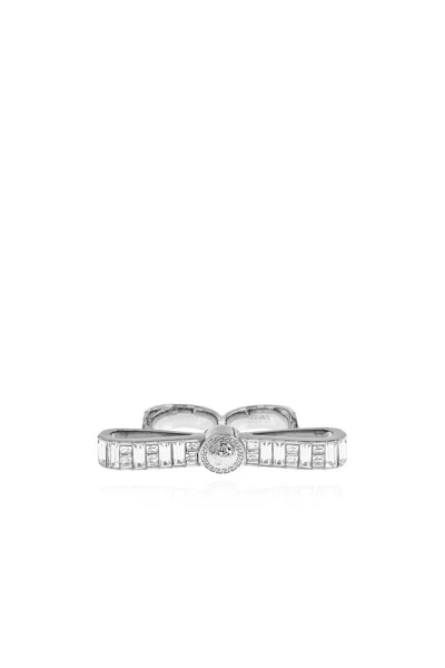 Versace Gianni Ribbon Cuff Ring In Palladium-crystal