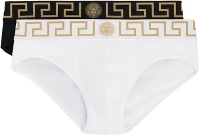 Versace Two-pack Black & White Greca Border Briefs In A83k-black-white-bla
