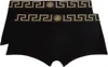 Versace Three-pack Black Greca Border Boxer Briefs In A80g-black Gold Gree