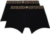 Versace Two-pack Black Greca Border Boxers In A80g-black Gold Gree