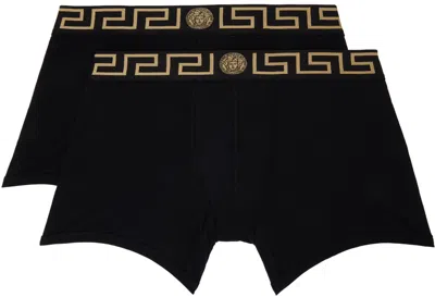 Versace Two-pack Black Greca Border Boxers In A80g-black Gold Gree